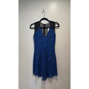 Karina Grimaldi Dress Size XS Blue Lace Black Mini Alina Sheer Mesh Back Sexy